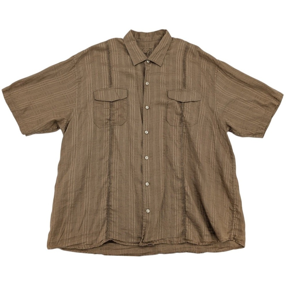 Tommy Bahama 100% Linen Shirt Mens XXL Brown Textured Camp Safari Relaxed